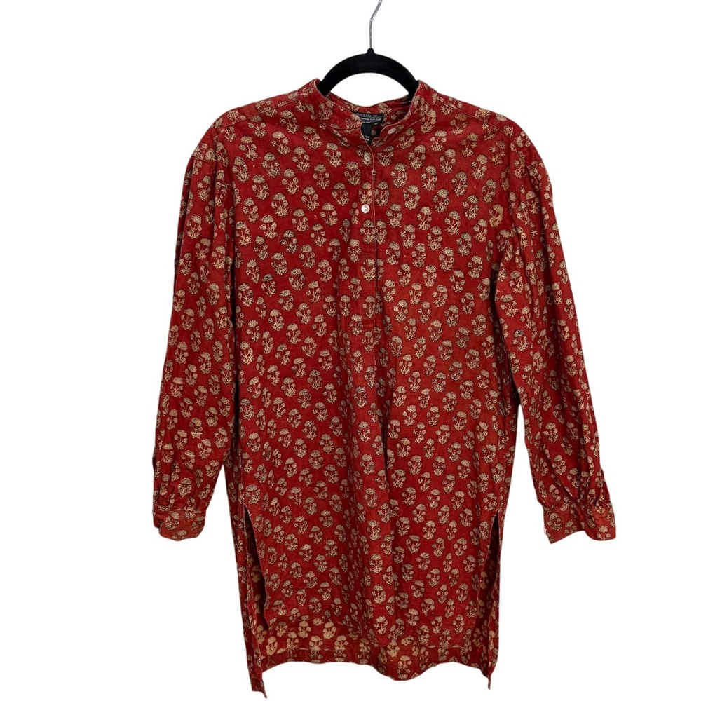 The J Peterman Company Red Floral Print Cotton‎ Tunic Shirt Women's Size S